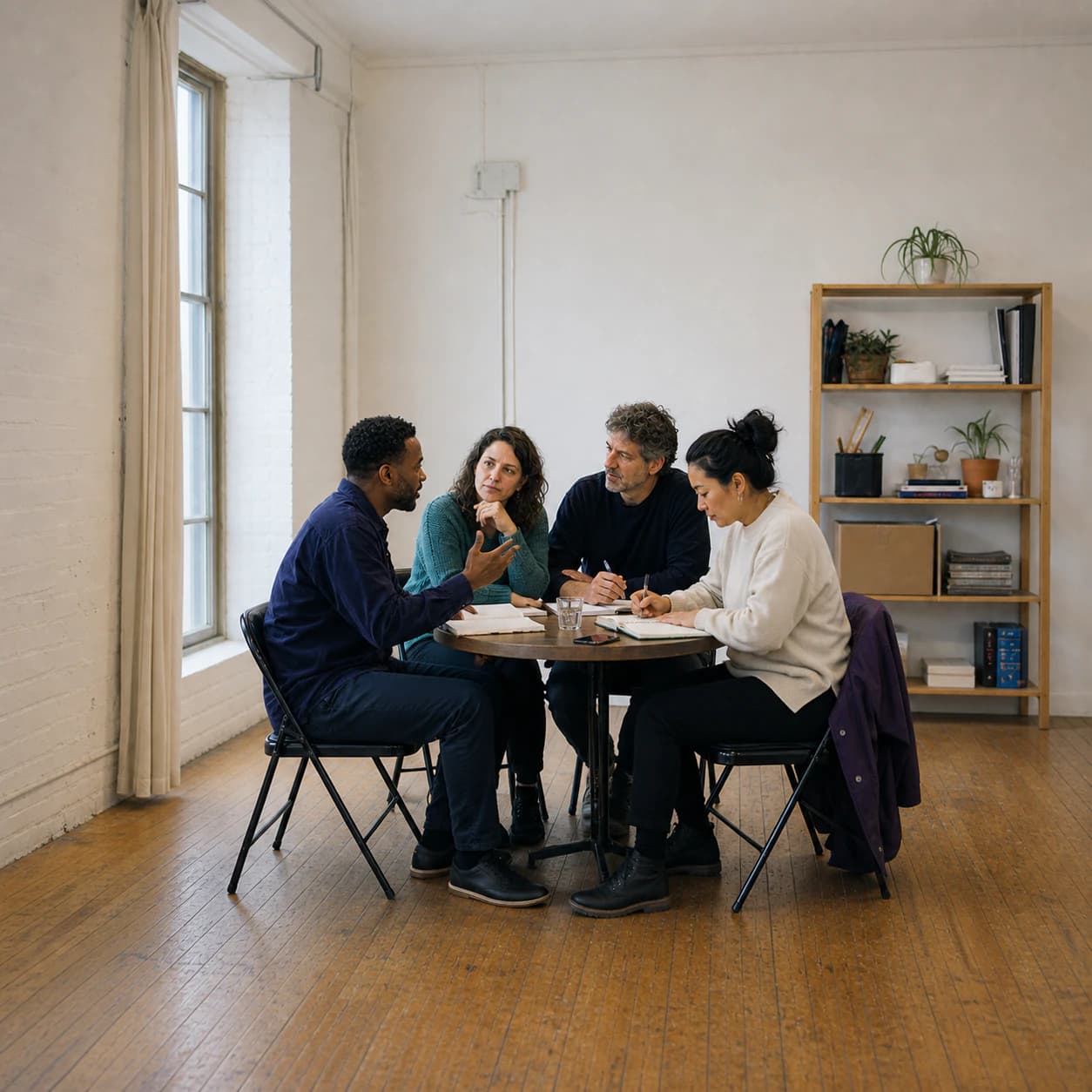 Four adults learning and working through ideas together