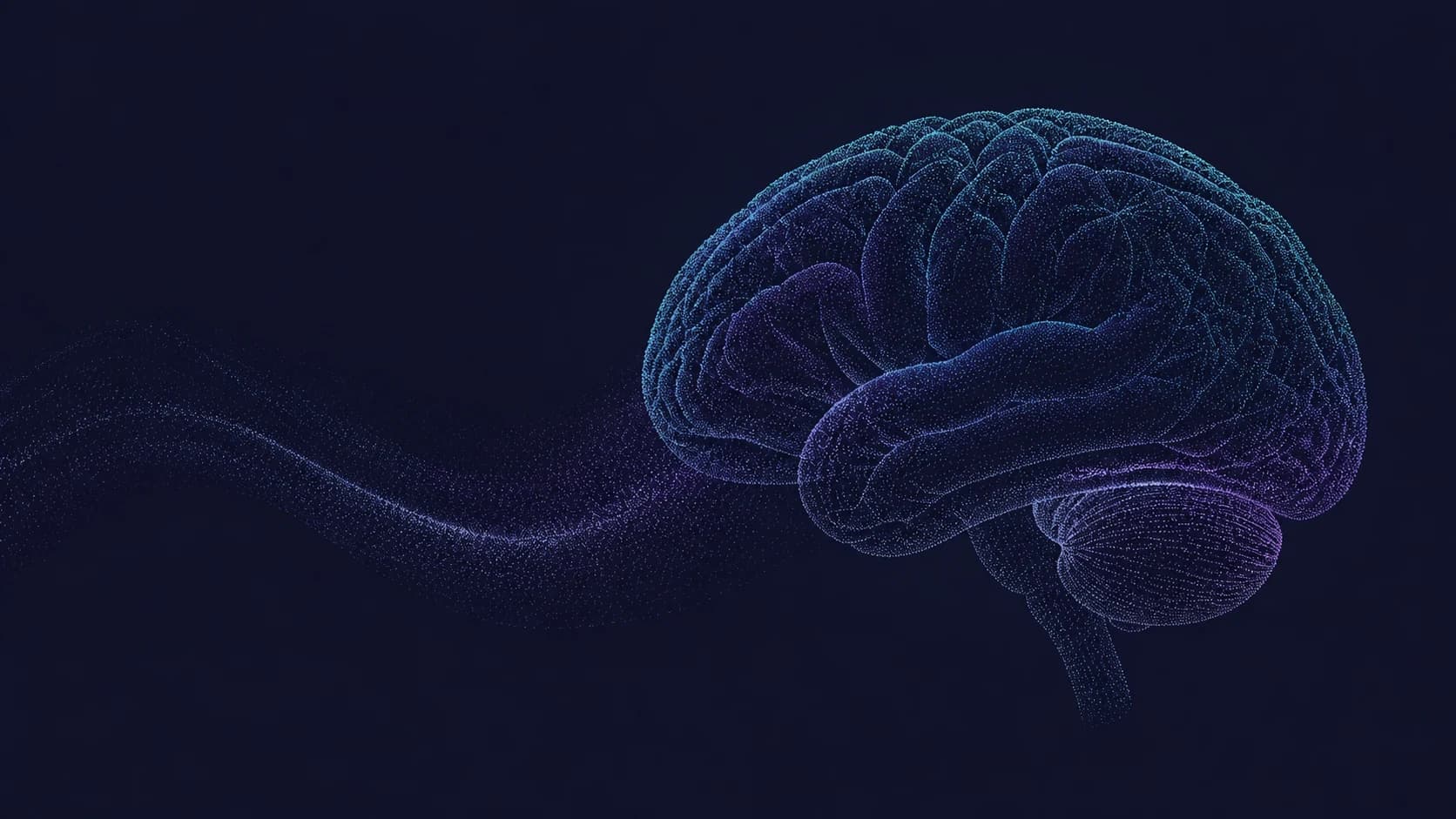 A particle illustration of the human brain representing an active mind across life